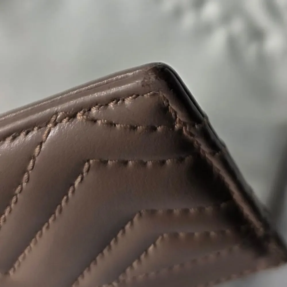 Gucci GG Marmont Taupe Chevron Leather Credit Card Holder Wallet, Dust Bag & Box - Picture 12 of 16